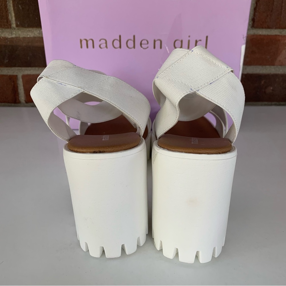 Madden Girl Women's Sohoo White Fabric Platform Block Strappy Sandals US 9 M - Picture 7 of 12